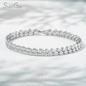 Starsgem 10K <b>Solid</b> White <b>Gold</b> Double Row Pear Cut Lab Grown Diamond 6.5in Tennis Bracelet Dainty Full Pave Fine Jewelry - Product Image 2