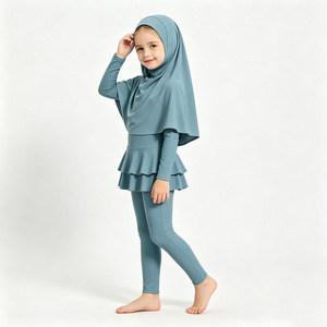 Kids <b>Modest</b> Swimwear 3PCS Full Coverage Swimsuit with Hijab Long Sleeve Girls Beach Swim <b>Set</b> - Product Image 4