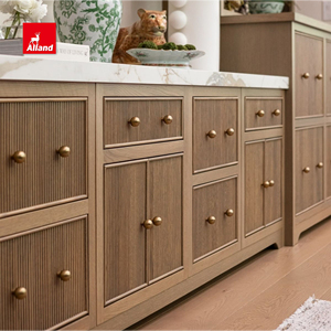 Simple and Clutter-free White Oak Timber Kitchen <strong>Cabinet</strong> with Fluted Reeded Details Inset Door Joinery and Brass Knob Handle - Product Image 6