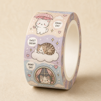 Ruban Washi Personnalisé Kawaii - Chat, Nuage, Rêve Pastel - Décoratif pour Journalisation, Scrapbooking, Emballage Cadeau