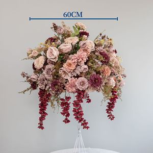 Boule de fleurs artificielles en soie rose <span class=keywords><strong>orange</strong></span> personnalisée de 60 cm, centre de table, arrangement pour allée de mariage, moderne, fait main - Product Image 3