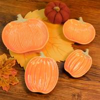 Ensemble d'assiettes en céramique en forme de citrouille, plat de service pour la récolte d'automne, assiette texturée orange en forme de citrouille pour la décoration de table de Thanksgiving
