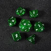 Ensemble de dés polyédriques en métal ajouré vert à motif tourbillonnant, 7 pièces, pour jeux de société et cadeaux