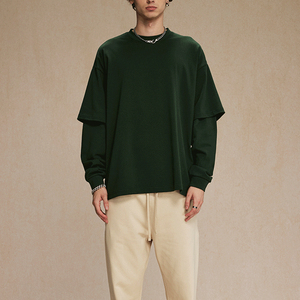 T-shirt à manches longues pour homme, double couche, de haute qualité, avec logo personnalisé, design imprimé décontracté, coupe ample, tissu tricoté pour le printemps - Product Image 1