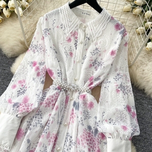 Abito da Donna Floreale Francese Elegante a Vita Alta con Maniche Lunghe - Vestito Casual Chic da Donna - Product Image 4