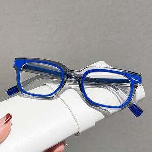 Moda Mujeres Niñas Gafas retro Lente de corte azul Pequeño marco azul con círculo rojo óptico - Product Image 4