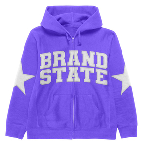 Sweat à capuche zippé pour homme, coupe oversize, style streetwear, en molleton de coton, imprimé étoiles violet et noir, design avant et arrière, pour l'extérieur - Product Image 3