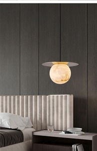 Lampadario <span class=keywords><strong>a</strong></span> <span class=keywords><strong>Sospensione</strong></span> Nordico in Rame Dorato di Alta Gamma con Paralume in Marmo per Illuminazione di Villa, <span class=keywords><strong>Camera</strong></span> da <span class=keywords><strong>Letto</strong></span> e Ingresso - Product Image 6