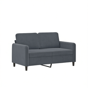 Divano a 2 Posti in Velluto Grigio Scuro, Arredamento Moderno per Soggiorno, Schienale Quadrato, Braccioli Dritti, Gambe in Legno - Product Image 1