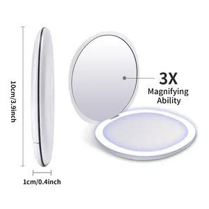 Portable USB Rechargeable Small Travel Pocket Handbag Purse Handheld 2-Sided Magnification Dimmable Makeup Light Mirror