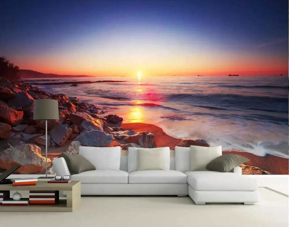 ZHIHAI sunset sunrise ocean waves UV print modern tv background living room bedroom home decoration embossed 8d silk wallpaper