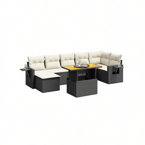 Ensemble de canapés de jardin modulaires en rotin PE noir, meubles d'extérieur élégants, grande taille, coussins en mousse haute densité - Product Image 1