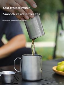 طقم شاي من الفولاذ المقاوم للصدأ 304 للاستخدام الخارجي، مجموعة محمولة لصنع الشاي أثناء السفر والتخييم وشرب الشاي والطهي على الموقد، أدوات وأكواب الشاي - Product Image 4