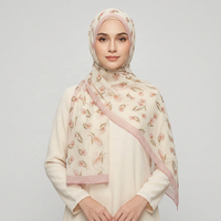 Voile doux imprimé floral tulipe, châle hijab avec bordure rose contrastante, fin et transparent, protection solaire, pour femmes musulmanes, usage quotidien, cadeau Aïd Ramadan