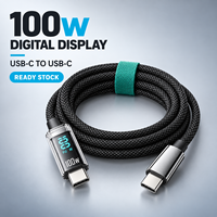 En stock, câble de charge rapide USB-C vers USB-C 100W 5A avec affichage numérique LED, tressé en nylon, vente en gros
