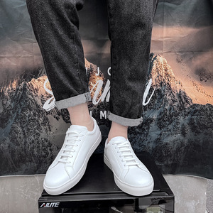 Zapatos de hombre de cuero genuino, estilo deportivo, color blanco, con suela plana, modernos y versátiles, para caminar. - Product Image 5