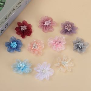 ดอกออร์แกนซ่าทำมือขนาด 5 ซม. อุปกรณ์ตกแต่งเครื่องประดับ DIY สำหรับผม เสื้อผ้า ของตกแต่งงานฝีมือ - Product Image 3