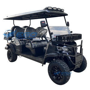 รถกอล์ฟไฟฟ้า 6 ที่นั่ง ยี่ห้อ Electric Club Car พร้อมหลังคาและตะกร้าหน้า สีสั่งทำได้ ได้รับการรับรองมาตรฐาน CE ระยะทางวิ่ง 90 กม. รถอเนกประสงค์ - Product Image 1