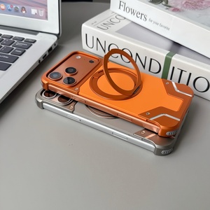 เคสซิลิโคนแบบกำหนดเองพร้อมแผ่นแม่เหล็กสำหรับ iPhone 18 17 14 15 16 Pro Max พร้อมขาตั้ง โครงอะลูมิเนียมอัลลอยด์แบบไร้ขอบ ป้องกันการกระแทก - Product Image 3