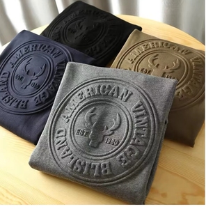 Skye cotton nam giản dị áo thun ngắn tay 3D dập nổi nhà máy cắt theo tiêu chuẩn Logo tùy chỉnh quá khổ - Product Image 1