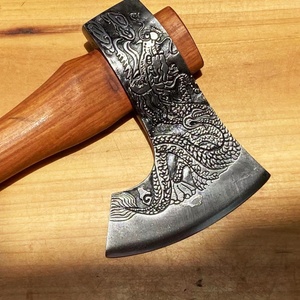 มีดต่อสู้คุณภาพสูงรูปทรงขวานมังกรฟีนิกซ์ ปรับแต่งได้ตามต้องการ OEM DIY สแตนเลสสตีล พกพาสะดวก ด้ามไม้/ไนลอนพลาสติก - Product Image 2