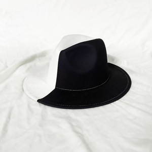 Vente en gros Chapeau en feutre personnalisé bicolore miniature à la mode élégante de couleur unie Nouveau Chapeau haut de forme plat pour femme Fedora pour homme et femme - Product Image 2