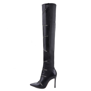 Fashion Zipper Design Winter Boots Outdoor Warm Plush Daily <b>Shoes</b> Over the Knee Boots Black High Heel Women Pumps Big Size 46 - Product Image 2