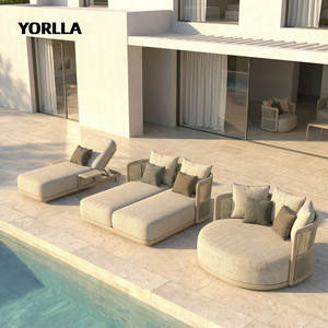 Chaise longue de jardin en corde tressée de luxe moderne, <span class=keywords><strong>lit</strong></span> de soleil rembourré, canapé de patio pour hôtel, bord de piscine - Product Image 2