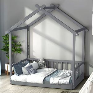 Cuna de Madera Maciza Tipo Casita Multifuncional Montessori para Niños Pequeños con Barandilla de Almacenamiento para Dormitorio de Niñas Cama Infantil - Product Image 2