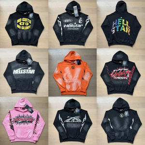 Felpe con Cappuccio Hip Hop Hell Star di Alta Qualità 100% Cotone, Stampa DTG <span class=keywords><strong>1</strong></span>:<span class=keywords><strong>1</strong></span>, Stile Vintage da Uomo, Lavorazione a Maglia Autunnale, Disponibili - Product Image 3