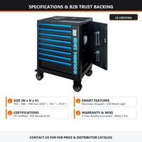 Armoire à outils mobile intelligente en acier, 8 tiroirs, avec serrure de sécurité numérique, éclairage LED intégré, porte-cintres et compartiment latéral, OEM