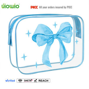 Bolsa de Maquillaje UIOWIO con Logotipo Personalizado, Accesorios de Regalo, Lazo de Cinta Azul Claro, Lazos Anchos, Diseño Transparente, Bolsa de Belleza - Product Image 1