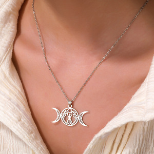 Collier creux en acier inoxydable avec pendentif nœud celtique pour femmes, design géométrique, forme irrégulière, bijoux à la mode - Product Image 1