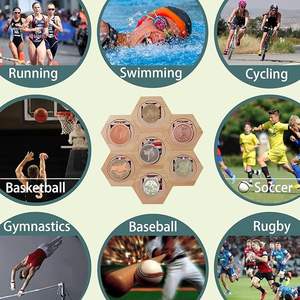 Nouveau présentoir de médaille de gymnastique hexagone en bois créatif bricolage décoration murale pour la course à pied médailles prix trophées et plaques support - Product Image 6