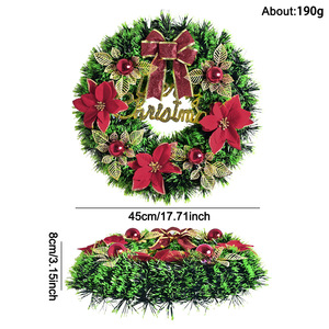 Guirlande <span class=keywords><strong>de</strong></span> Noël haut <span class=keywords><strong>de</strong></span> gamme avec nœuds floqués scintillants, fleurs <span class=keywords><strong>de</strong></span> Poinsettia et boules décoratives pour fenêtre et porte - Product Image 6