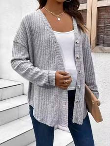 Nueva mujer <span class=keywords><strong>embarazada</strong></span> primavera otoño suéter botón cárdigan chaqueta manga larga cuello en V Casual Tops ropa de maternidad abrigo - Product Image 6