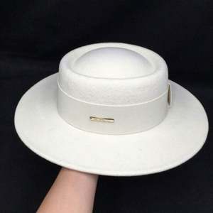 Winter Autumn 100% Wool Felt Flat Top Boater Hat Wholesale 2021 <b>White</b> <b>Fedora</b> Hat Women - Product Image 4