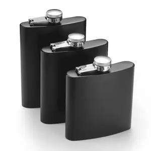 Custom LOGO Outdoor 6oz 7oz 8oz BPA-free Leakproof Matte Black Hip Flask Stainless Steel Liquor Whiskey Alcohol Flask