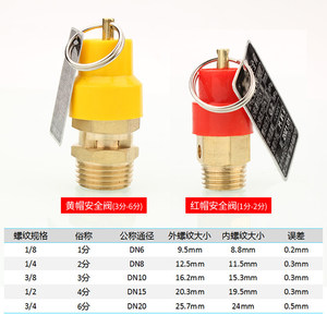 Soupape de sécurité en laiton rouge, 100 bars, filetée, réglable, pour compresseurs d'air - Product Image 5