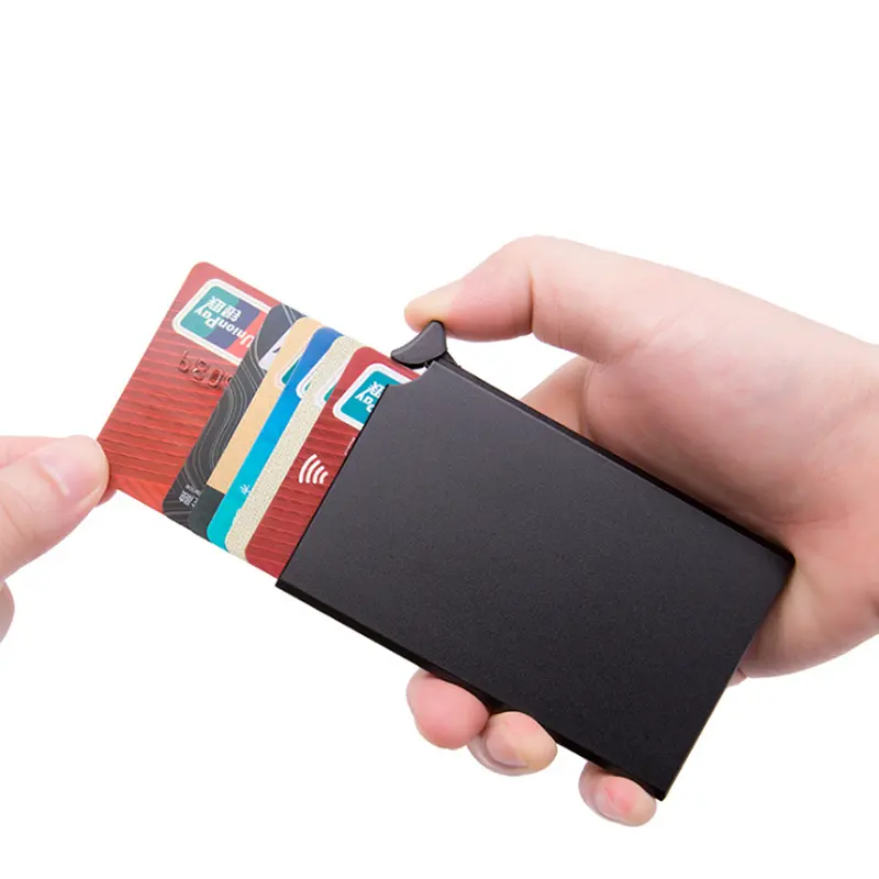 Groothandel Metalen Anti-Diefstal Borstel Rfid Creditcard Case Automatische Pop-Up Visitekaartje Case