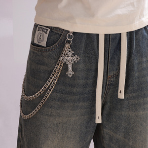 Pendentif croix pentagramme sombre, double chaîne, chaîne de pantalon en métal, style gothique rétro, hip-hop, punk, tendance, usage quotidien, argent tibétain - Product Image 2