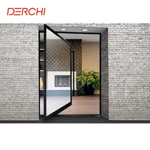 Hotel Swing Modern French Double Glazing Front Entry Internal Black Glass Pivot Door