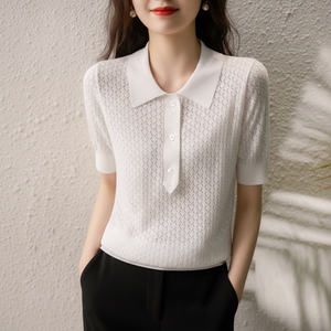 Lavorata a maglia bianca semplice da donna per Polo con regalo incluso - Product Image 1