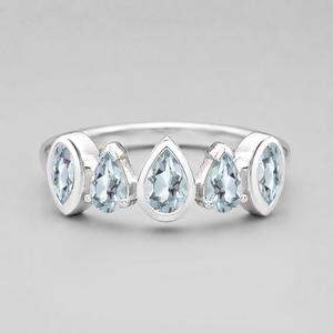 Sky Blue Topaz 925 Sterling <b>Silver</b> <b>Ring</b> - Graduated Pear-Cut Stones with <b>Garnet</b> Accent - Product Image 6
