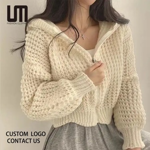 Liu Ming ucuz toptan yeni ürün kore Chic Casual kadın gevşek örme fermuar fener uzun kollu kapüşonlu ceket kazak - Product Image 1