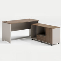 Bureau de travail moderne et simple avec armoire de rangement à roulettes et verrouillage, plateau épais E0, pour la maison ou l'entreprise, deux configurations de rangement au choix