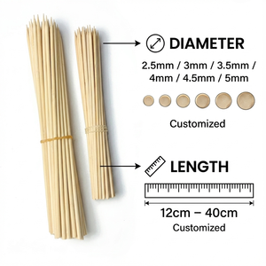Brochetas <span class=keywords><strong>de</strong></span> Bambú Desechables Gruesas y Resistentes con Acabado Liso para Asar Saludablemente Carne, <span class=keywords><strong>Mariscos</strong></span>, Verduras y Frutas - Product Image 2
