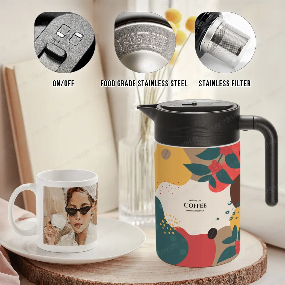 PYD Vida 50oz 1500ml Custom Handle Aço Inoxidável Vacuum Frasco Térmico Carafe Coffee Pot com Filtro