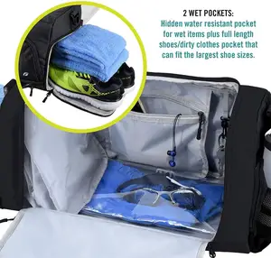 Hot Selling Black Waterproof Travel Overnight Travel Bag Foldable Sport Gym Duffel Bag Wet/dry For Men Women Polyester