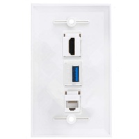 Placa de Conexión Multimedia de 3 Puertos USB 3.0 RJ45 CAT6, Panel de Enchufe de Pared con Conector de Datos de Alta Definición sin Soldadura
